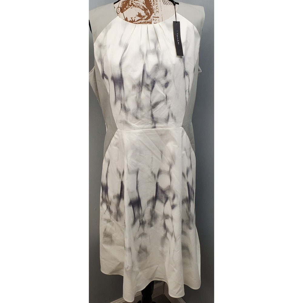 T Tahari Midi Dress Women 14 Multi Tie Dye Sleeveless Pleated Career Side Pocket